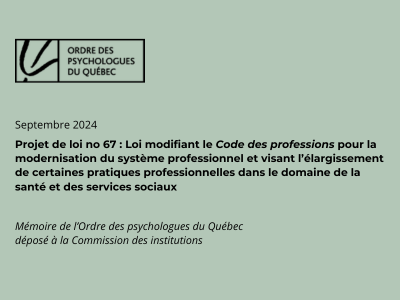 Projet de loi 67 : l'Ordre présente son mémoire devant la Commission des institutions